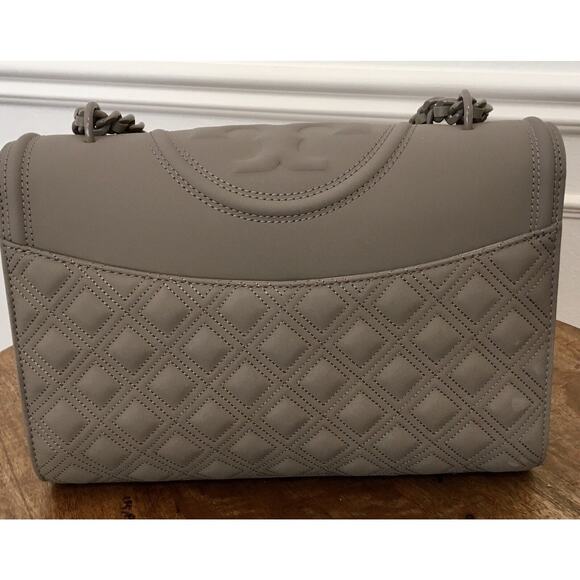 🆕 Tory Burch Fleming Convertible Shoulder GRAY HERON Matte Bag $598 - Picture 7 of 16